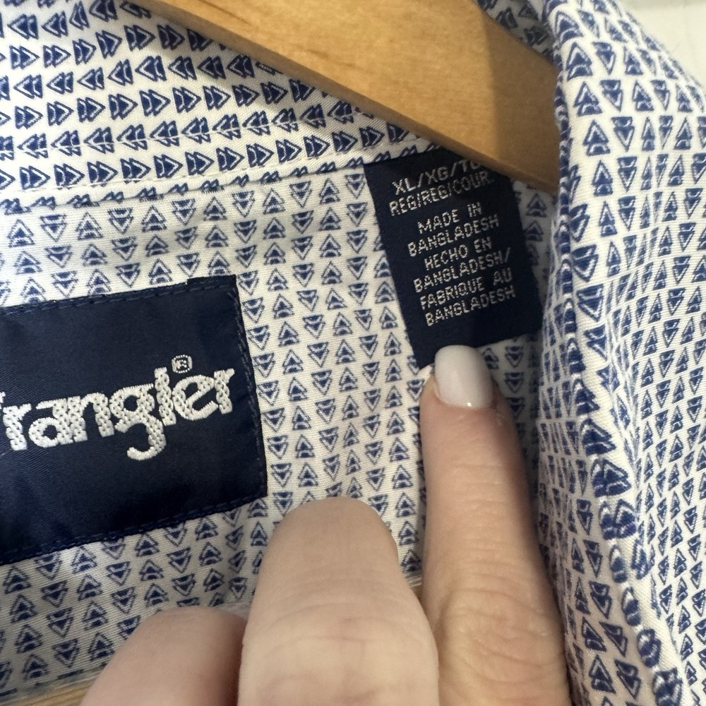 Wrangler Men's Logo Geometric Print Blue Button Down Shirt XL - Picture 4 of 5